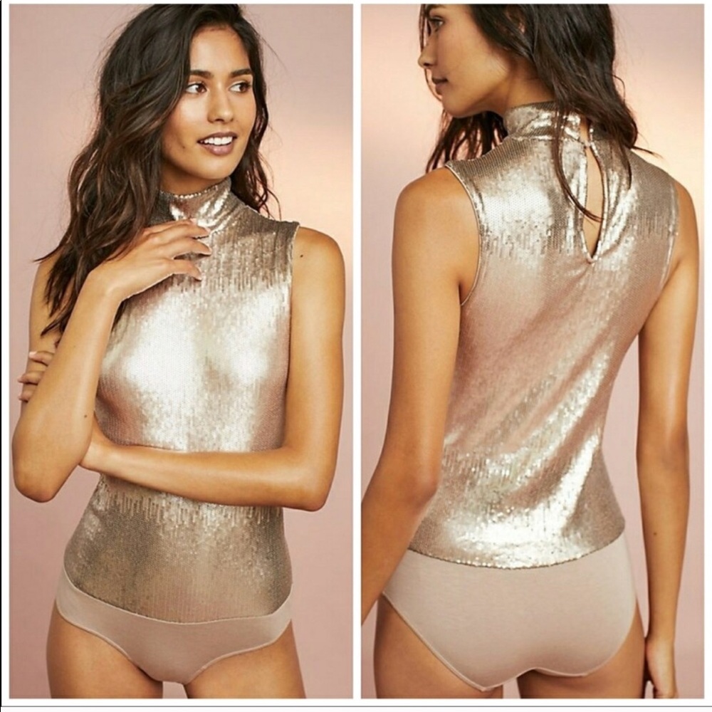 Anthropologie Floreat Smock Sequin Bodysuit